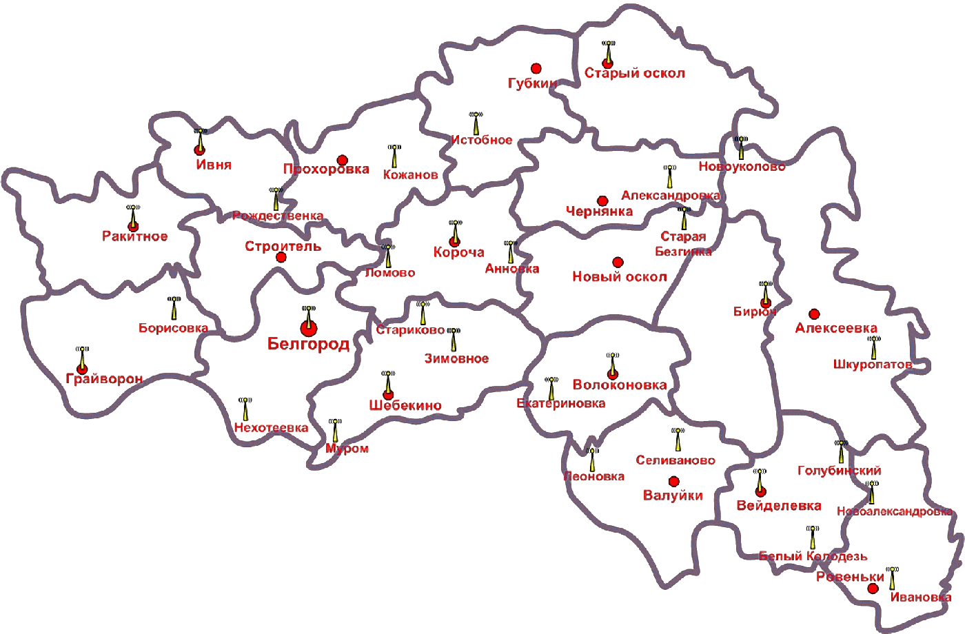 Карта белгородской области с городами